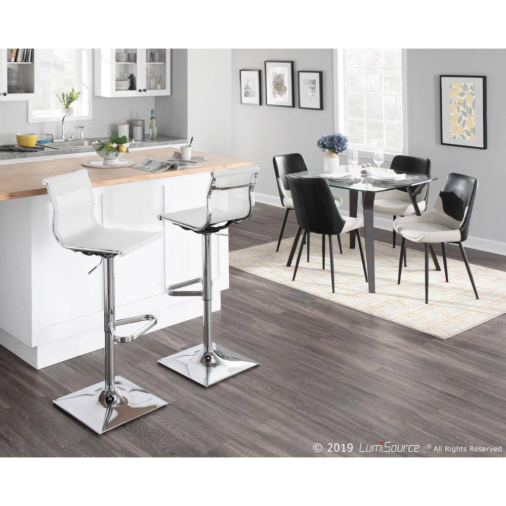 White Adjustable Metal Swivel Barstool with Mesh Backrest