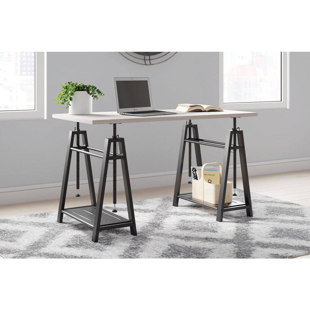 Transitional 47'' Black and White Adjustable Home Office Desk with Drawer