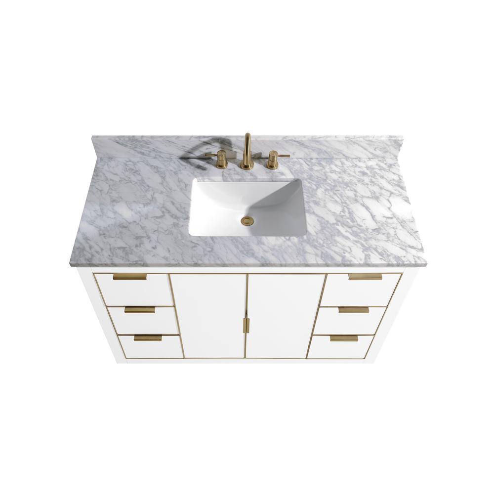Austen 48" White Solid Wood Bathroom Vanity with Marble Top