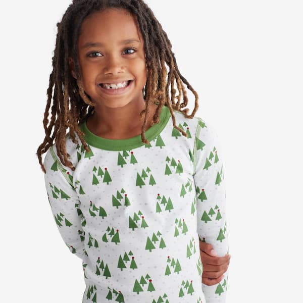 The Company Store Company Cotton Organic Family Snug Fit Pines Kids 10 White/Green Pajama Set