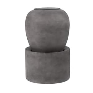 19.5 in. x 19.5 in. x 32.5 in. Heavy Outdoor Cement Fountain Antique Gray Cute Unique Urn Design Water feature