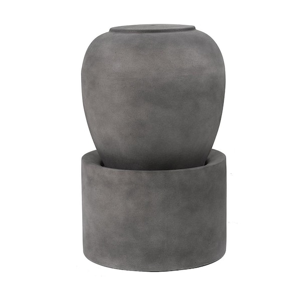 cenadinz 19.5 in. x 19.5 in. x 32.5 in. Heavy Outdoor Cement Fountain Antique Gray Cute Unique Urn Design Water feature