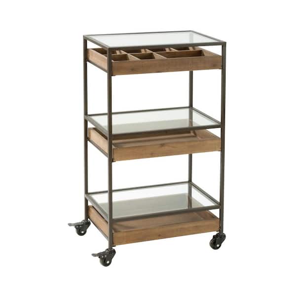 TRIPAR INTERNATIONAL, INC. 3-Tier Metal/Wood 4-Wheeled Storage Cart in Brown