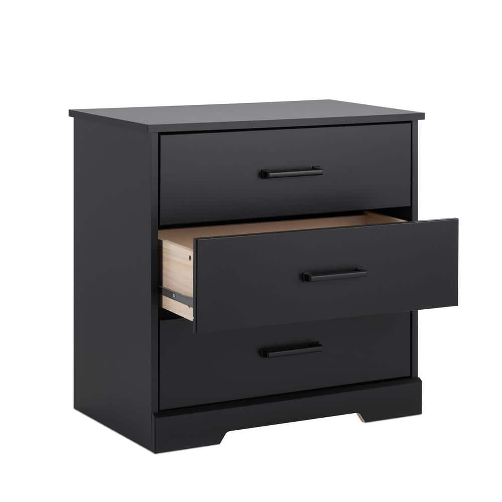 Black Farmhouse Nightstand with Three Drawers