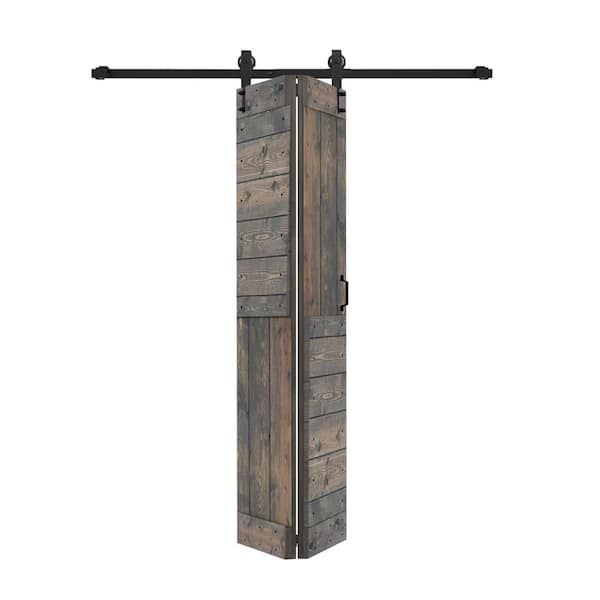 ISLIFE S 24 in. x 80 in. (12 in. x 80 in. x 2-Panels) Smoky Gray Solid Wood Bi-Fold Door With Hardware Kit-Assembly Need