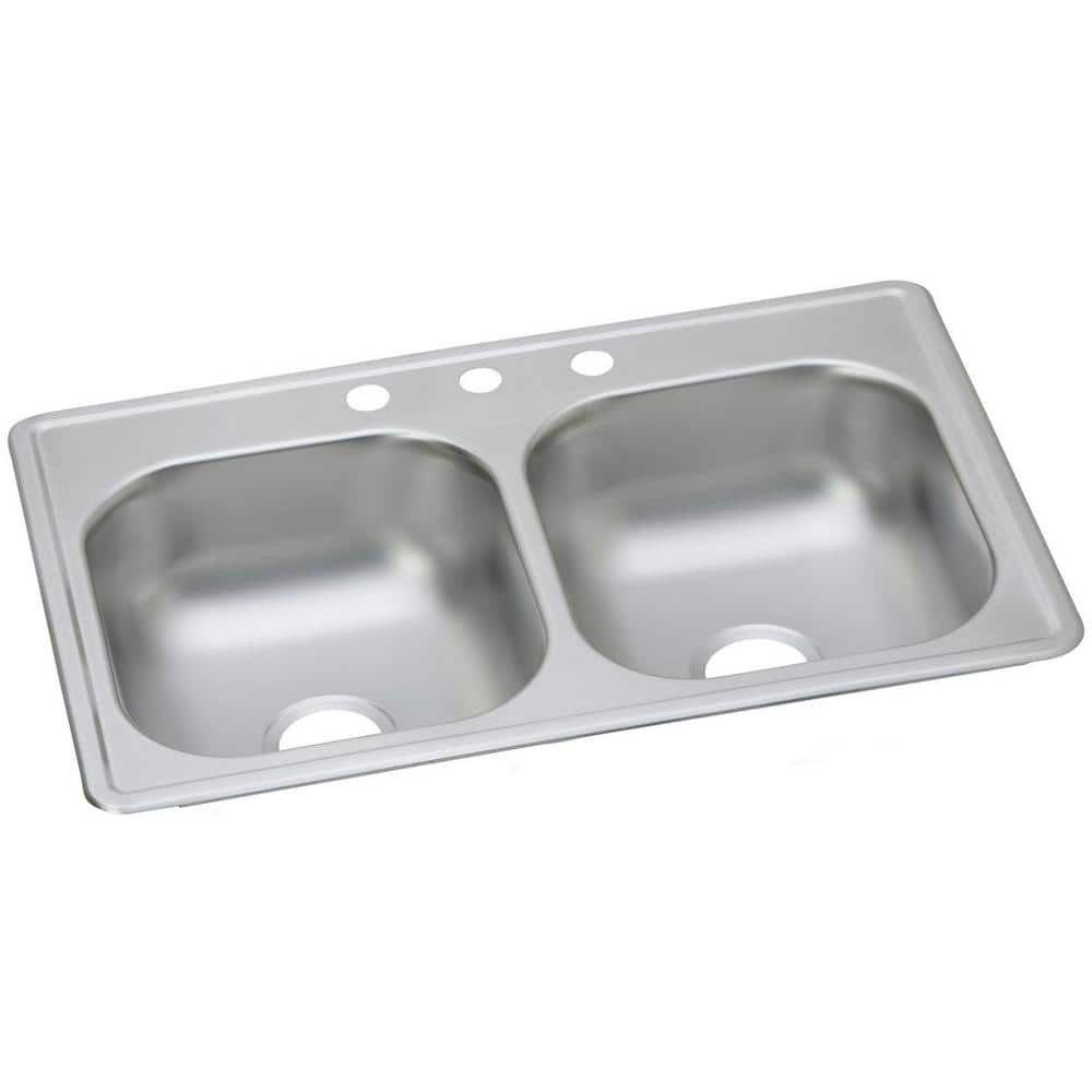 Elkay 33" Satin Stainless Steel Double Bowl Drop-In Sink