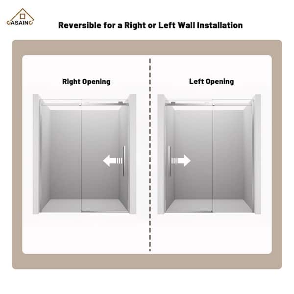60 in. W x 76 in. H Sliding Frameless Shower Door in Chrome Finish with 3/8 in.(10 mm) Tempered Clear Glass