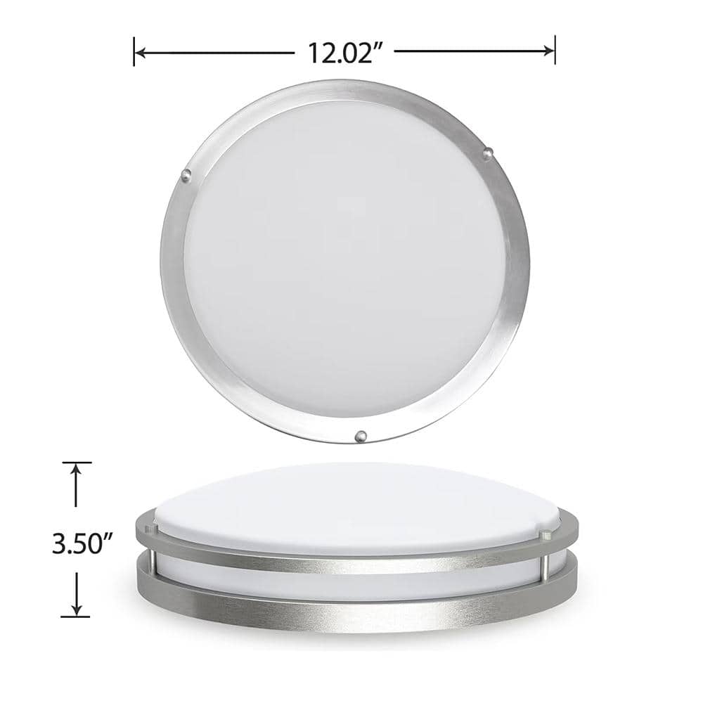 12" Brushed Nickel Round LED Flush Mount Ceiling Light