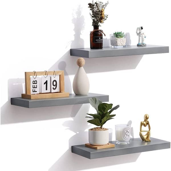 Cubilan 17 in. W x 6.7 in. D Grey Wood Decorative Wall Shelf Floating Shelves, Set of 3