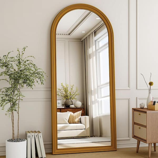 Antique Gold 32 in. W x 71 in. H Arched PU Frame Full Length Mirror Floor Mirror