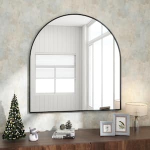 32 in. W x 34 in. H Arched Black Modern Aluminum Alloy Framed Wall Mirror