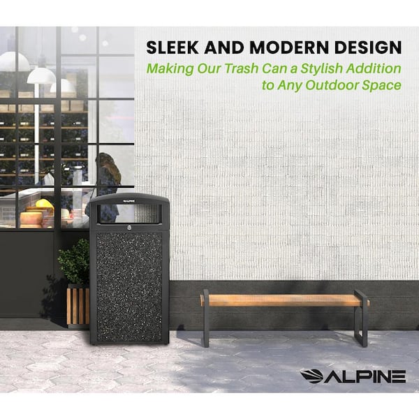 40 gal. Gray Stone All-Weather Vented Outdoor Commercial Garbage Trash Can with Lid and Liner