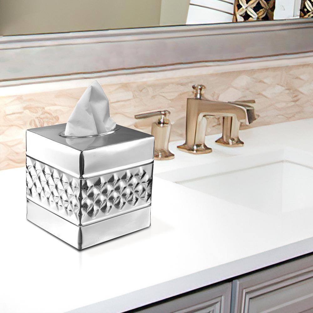 Nickel Chrome Geometric Embossed Metal Tissue Box Cover