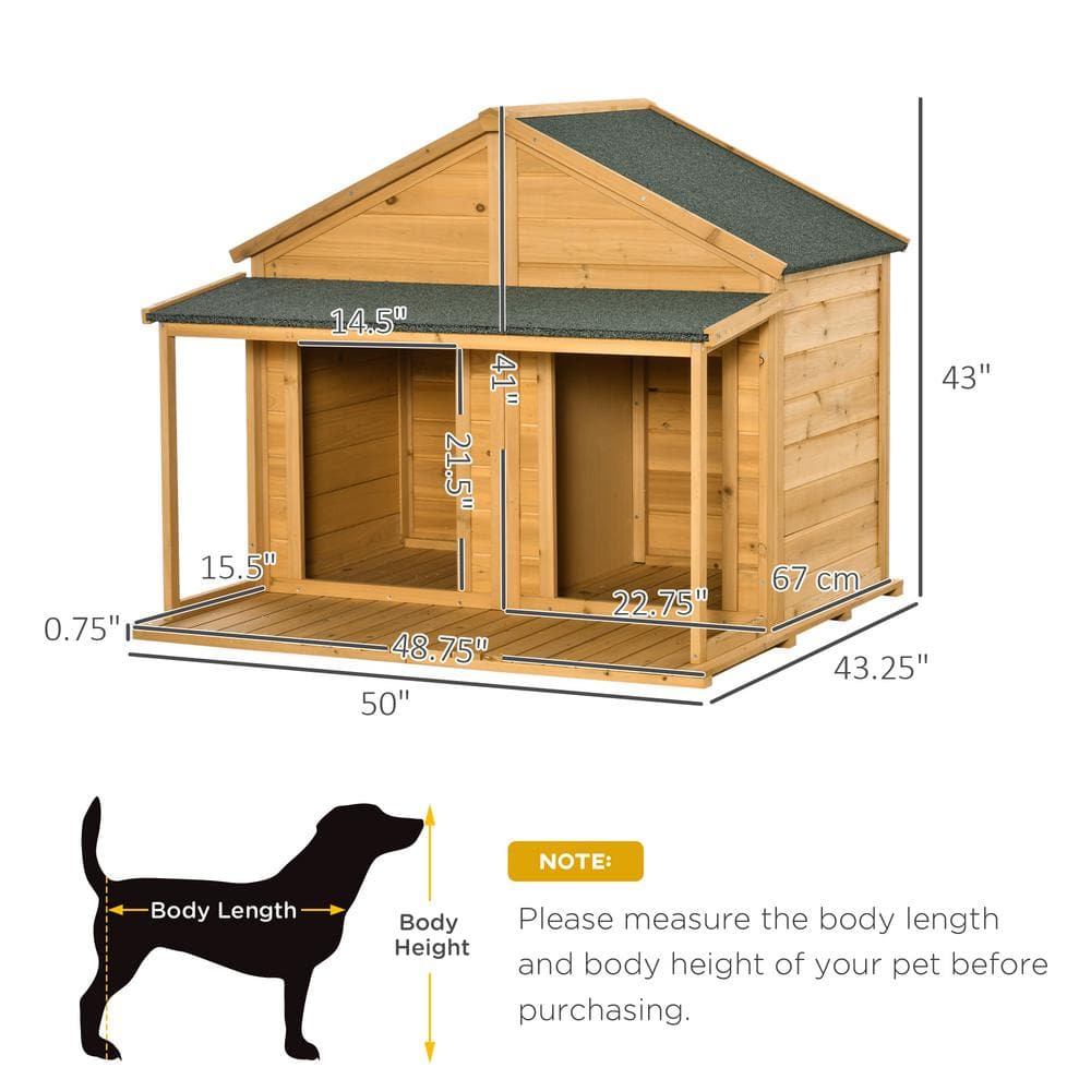 Medium Natural Wood Duplex Dog House with Porch