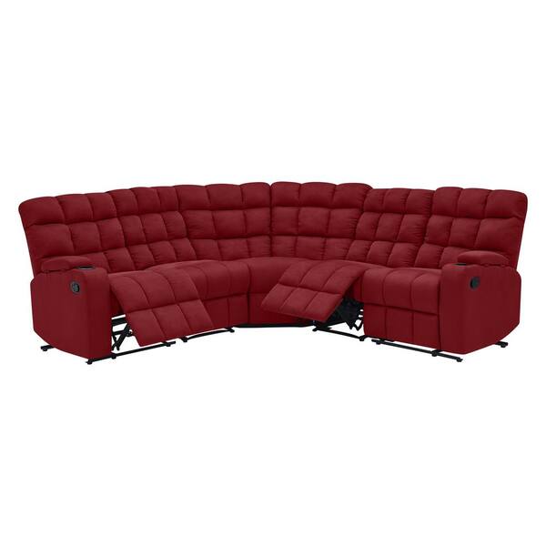 ProLounger 5-Piece Crimson Red Microfiber 5-Seater Curved Reclining Sectional Sofa with Storage Consoles