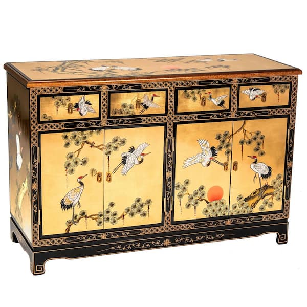 Gold Lacquer Cranes 48 in. Sideboard