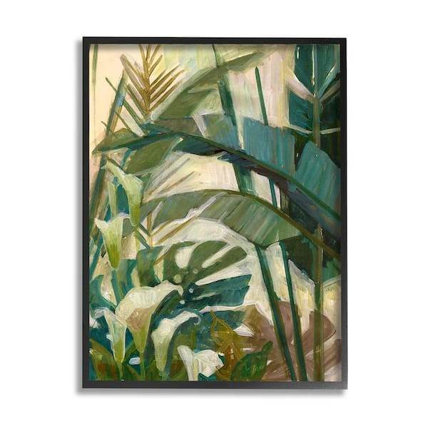Tropical Jungle Plant Leaves Design by Elaine Vollherbst-Lane Framed Nature Art Print 30 in. x 24 in.