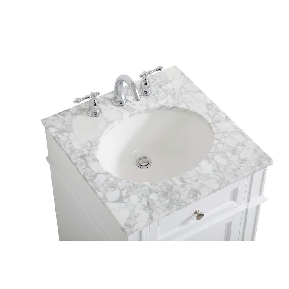 White Carrara Marble Single Sink Vanity with Storage Cabinet