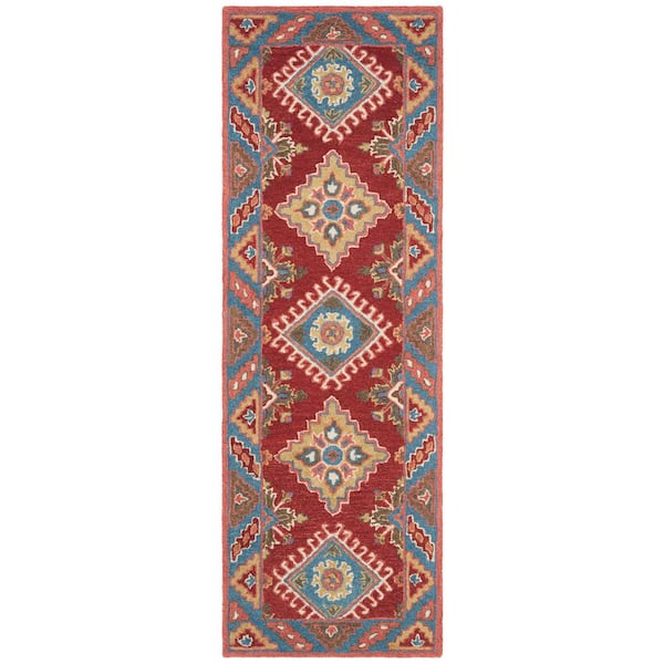 SAFAVIEH Aspen Red/Blue 2 ft. x 7 ft. Border Floral Diamond Runner Rug