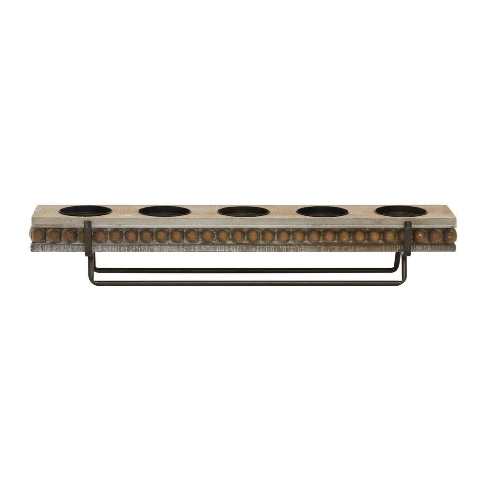 Elegant Brown Wood Beaded 24" Pillar Candle Holder for 5 Candles