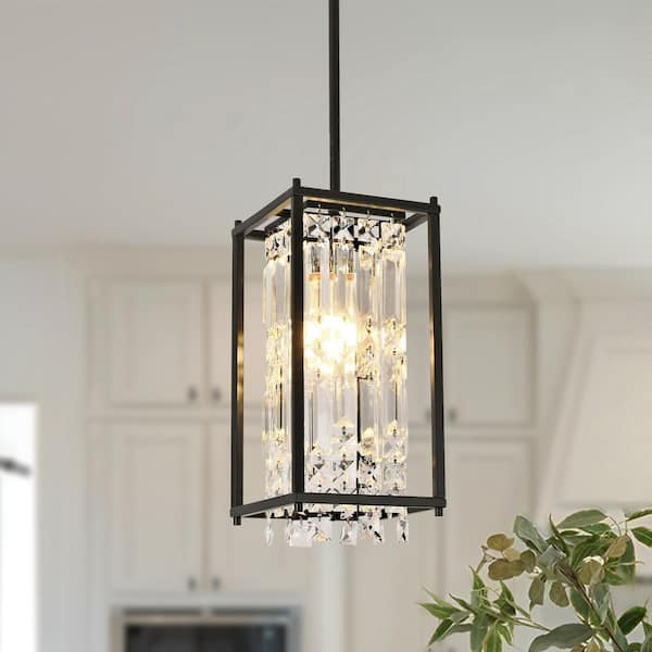 Henveton Jasslynn 60 Watt 1 Light Black Nickel Luxury Pendant Light with Rectangle Crystal Glass Shade for Kitchen Living Room