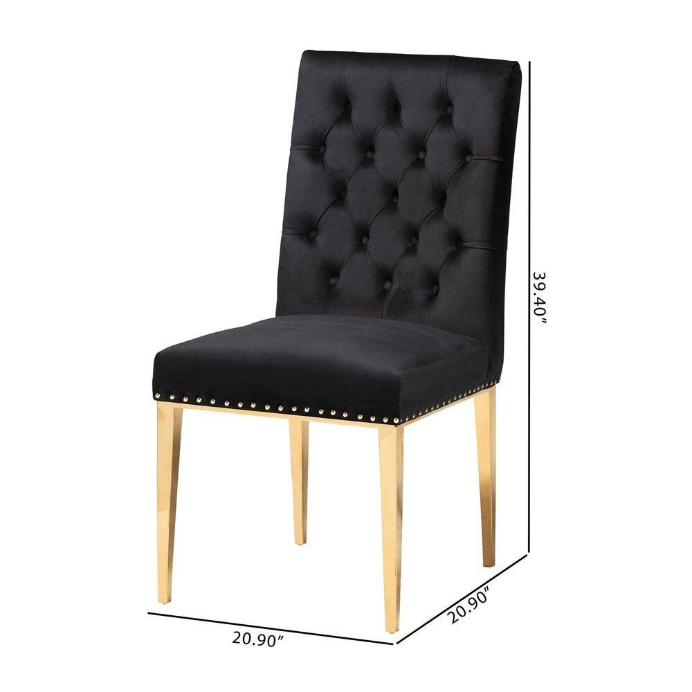 Black Velvet and Gold Upholstered Dining Side Chair Set