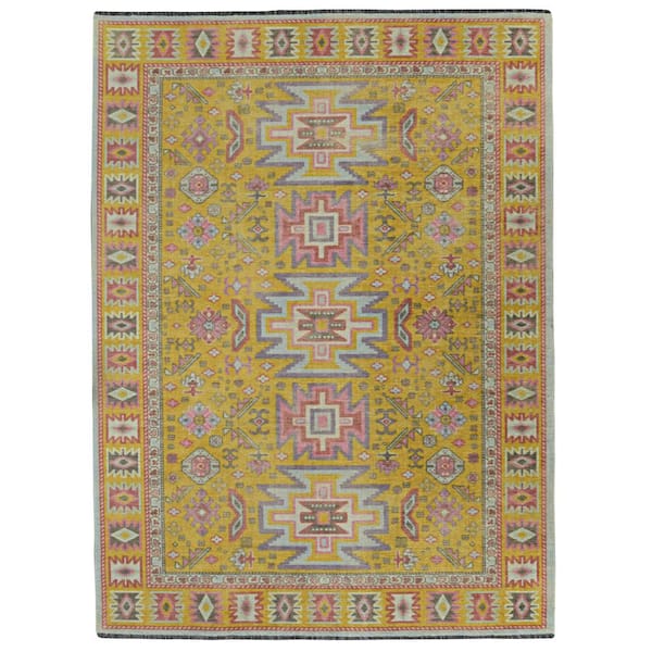 Lena Yellow and Ivory 3 ft. x 5 ft. Transitional Woven Oriental Polyester Rectangle Indoor Accent Area Rug