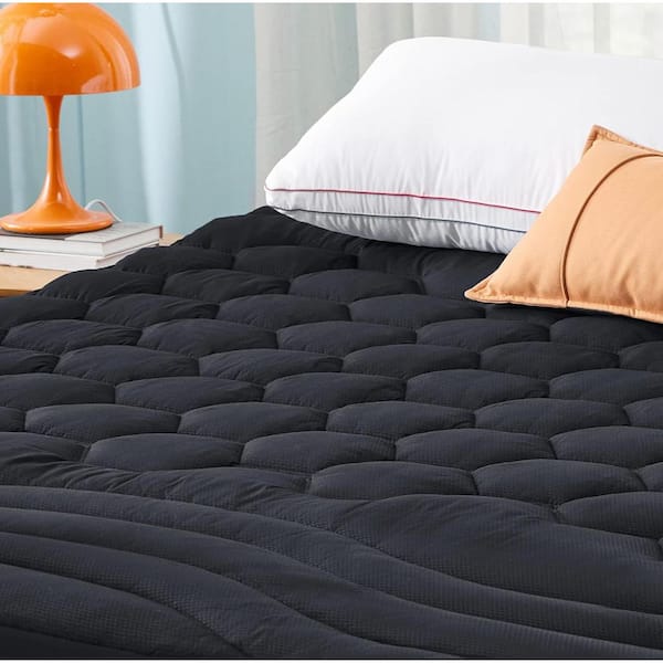 Black King Polyester Mattress Pad Quilted Fitted Mattress Topper Protector