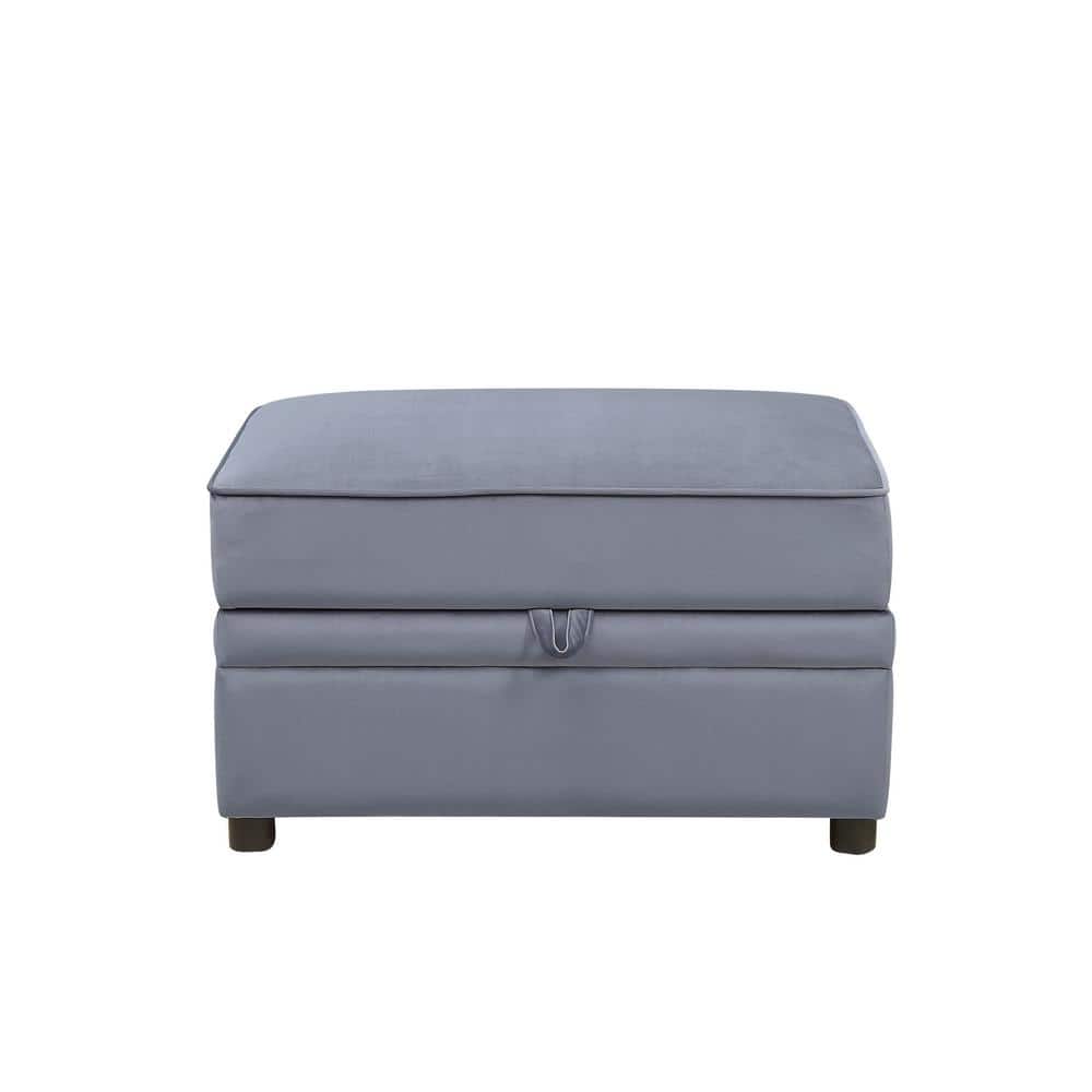 Elegant Gray Velvet Upholstered Ottoman with Lift Top Storage