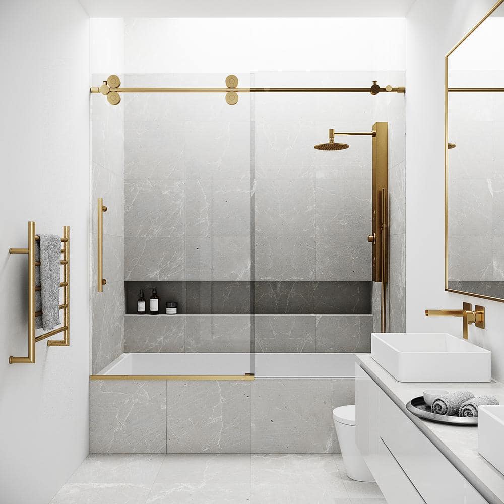 Elan 60" Frameless Tub Door with Matte Gold Finish