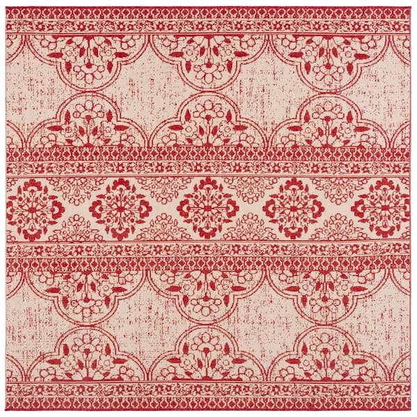 Linden Red/Cream 7 ft. x 7 ft. Tribal Striped Diamonds Indoor/Outdoor Square Area Rug