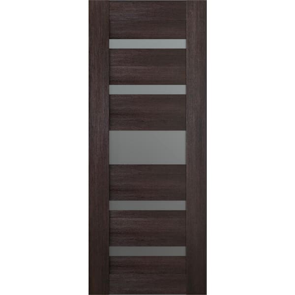 Vona 07-05 36 in. x 96 in. No Bore 5-Lite Frosted Glass Veralinga Oak Wood Solid Composite Core Interior Door Slab
