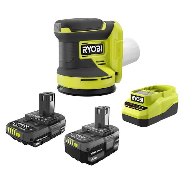 ONE+ 18V Lithium-Ion 4.0 Ah Battery, 2.0 Ah Battery and Charger Kit with ONE+ Cordless 5 in. Random Orbit Sander