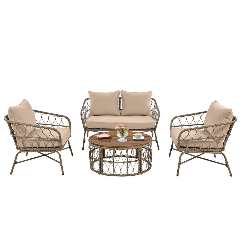4-Person Outdoor Seating Group With Removable Cushions, Conversation Patio 
