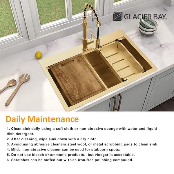 Glacier Bay 33 in. Undermount Double Bowl 18-Gauge Gold Stainless