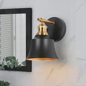 Modern Farmhouse Wall Light, 6 in. 1-Light Bathroom Black and Gold Bell Wall Sconce