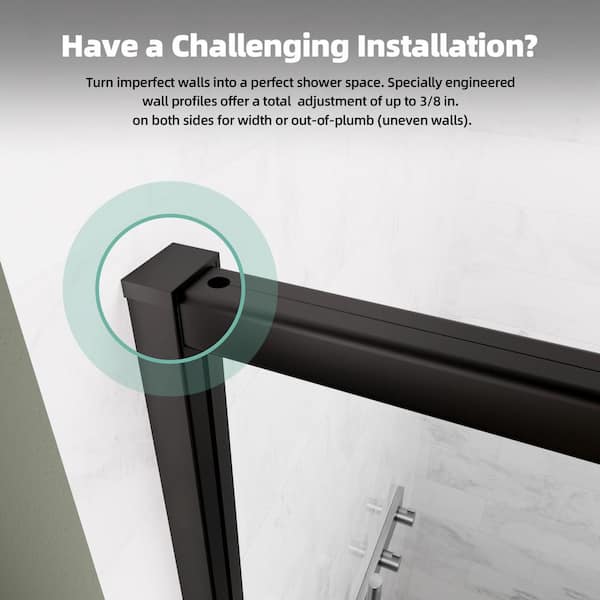 38-42 in. W x 71 in. H Framed Pivot Shower Door in Matte Black with 1/4 in. Crystal Clear Tempered Glass