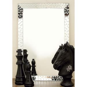 46 in. x 31 in. Handmade Beveled Rectangle Framed Silver Wall Mirror with Crystal Detailing