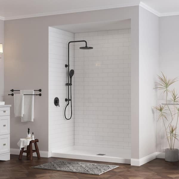 60 in. L x 32 in. W Composite Alcove Shower Pan Base with Stainless Steel Cover and Center Drain in White