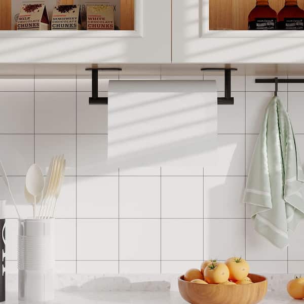 Matte Black Stainless Steel Paper Towel Holder Under Cabinet, Wall Mounted or Adhesive, Round Base Paper Towel Rack