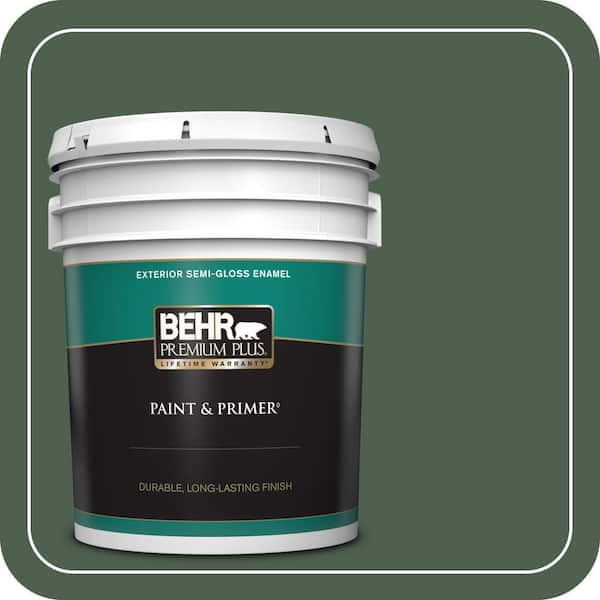 BEHR PREMIUM PLUS 5 gal. #450F-7 Hampton Green Semi-Gloss Enamel Exterior Paint & Primer