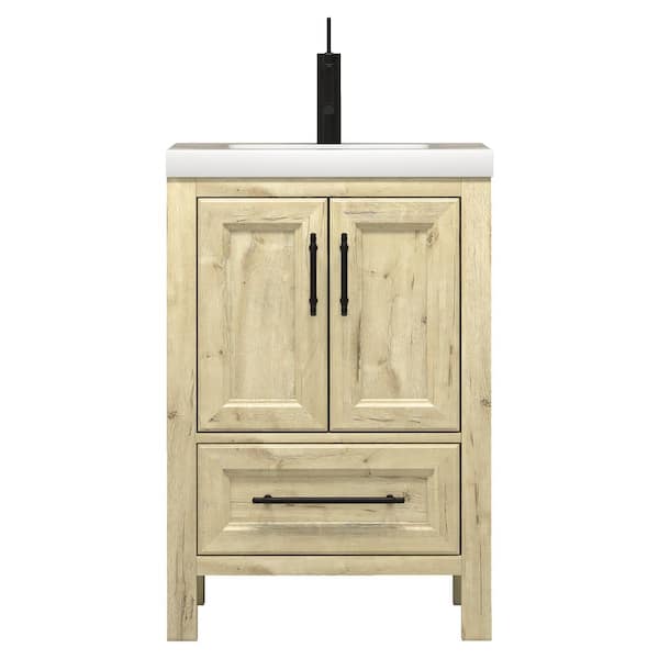 VIV 24 in. W x 20 in. D x 35 in. H Single Sink Freestanding Bath Vanity in Pale French Oak with White Acrylic Top