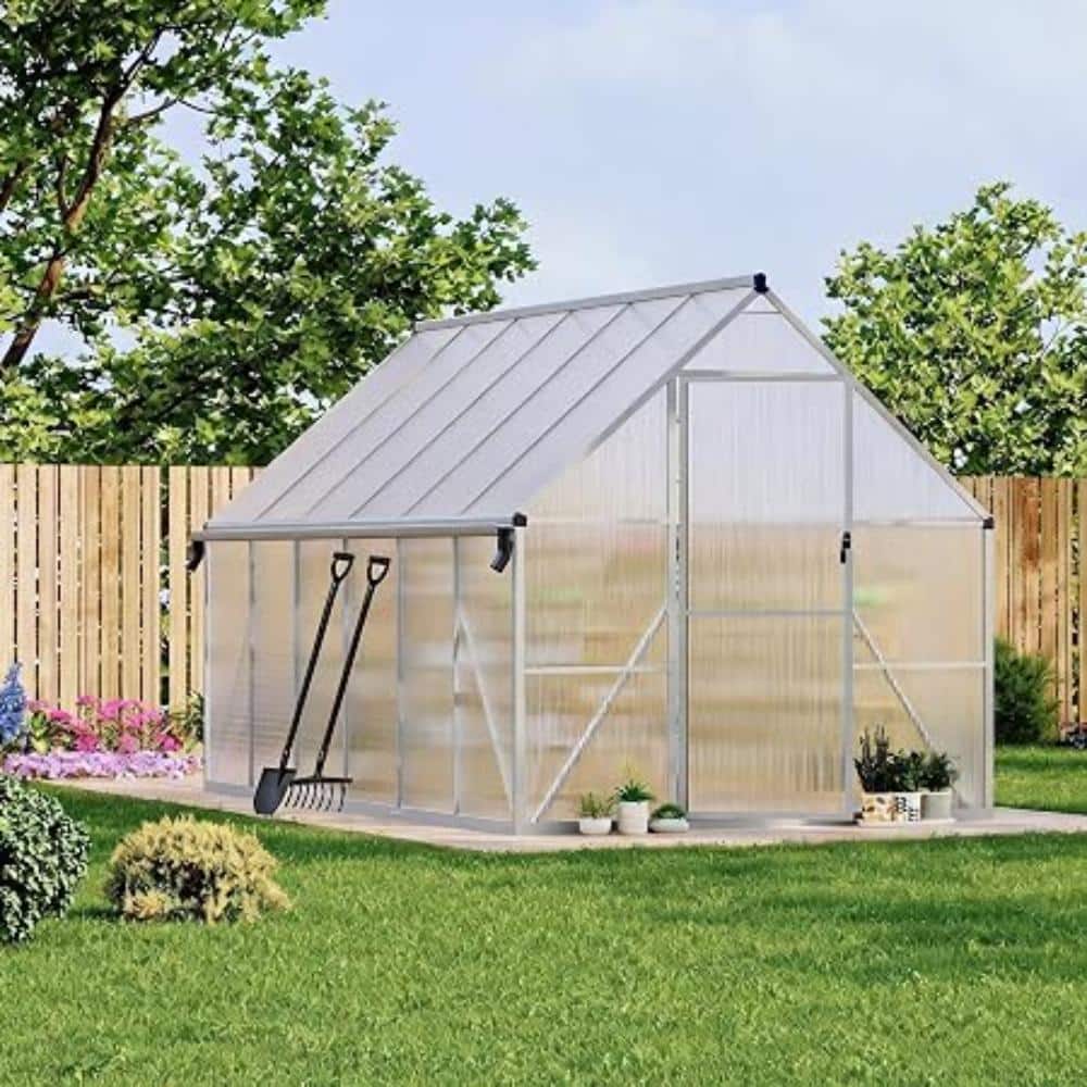 8x12 FT Polycarbonate Walk-in Greenhouse, Aluminum Frame with Lockable Door & Adjustable Roof Vent, Silver price history on PriceWatchPro