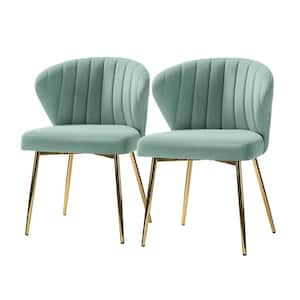 Milia Golden Legs Sage Tufted Dining Side Chair (Set of 2)