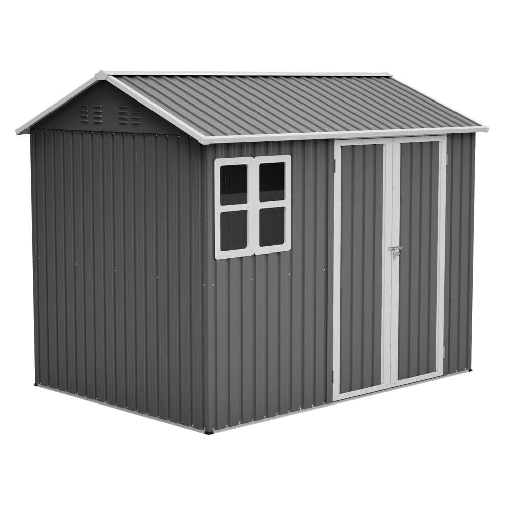 Gray 6 ft. x 8 ft. Outdoor Metal Storage Shed with Window, Lockable Doors & Sloped Roof price history on PriceWatchPro