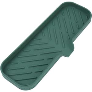 12 in. Silicone Bathroom Soap Dishes with Drain and Kitchen Sink Organizer, Sponge Holder, Dish Soap Tray in Green