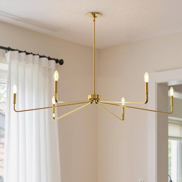 Emeritpro 6-Light Modern Brass Candle Chandelier, Single-Tier