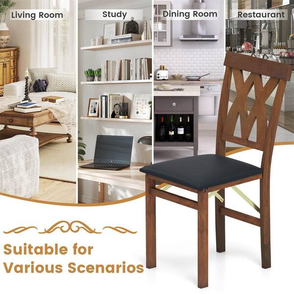 Costway Black Faux Leather Folding Dining Chairs Set of 2 with