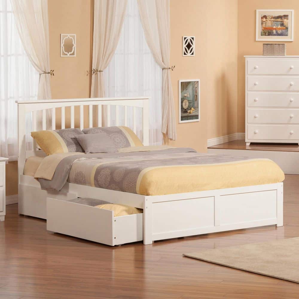 AFI Mission White Solid Wood Frame Queen Platform Bed with Footboard ...