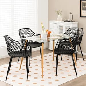 Black Modern Plastic Shell Hollow Dining Chair Set of 4 with Metal Legs for Living Room